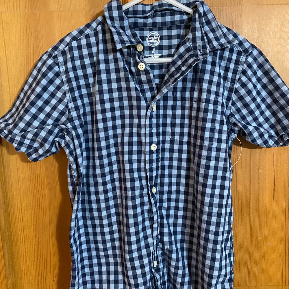 Wonder Nation Navy and Black Checkered Boy’s  Shirt
